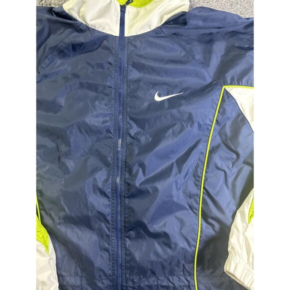 Nike Windbreaker Jacket Mens Large Blue White Full Zip Spell Out Swoosh Neon - Picture 2 of 10